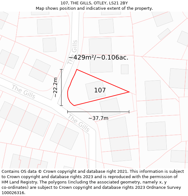 107, THE GILLS, OTLEY, LS21 2BY: Plot and title map