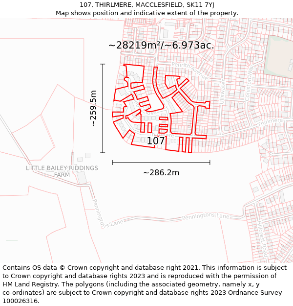 107, THIRLMERE, MACCLESFIELD, SK11 7YJ: Plot and title map