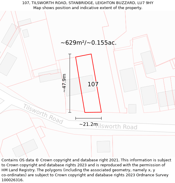 107, TILSWORTH ROAD, STANBRIDGE, LEIGHTON BUZZARD, LU7 9HY: Plot and title map