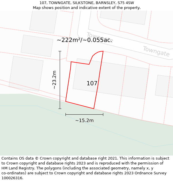 107, TOWNGATE, SILKSTONE, BARNSLEY, S75 4SW: Plot and title map