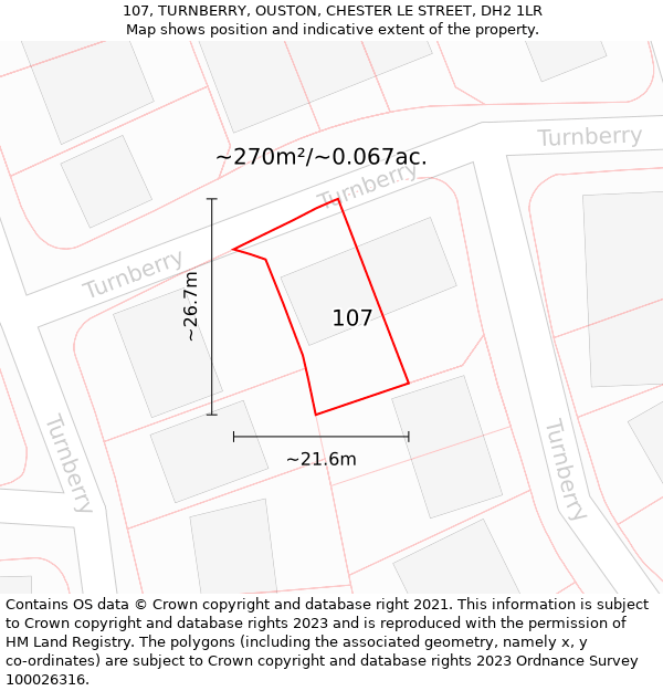 107, TURNBERRY, OUSTON, CHESTER LE STREET, DH2 1LR: Plot and title map