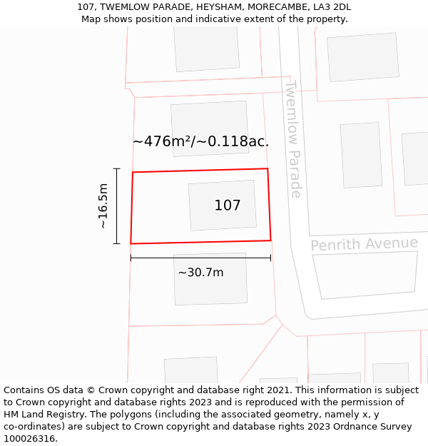 107, TWEMLOW PARADE, HEYSHAM, MORECAMBE, LA3 2DL: Plot and title map