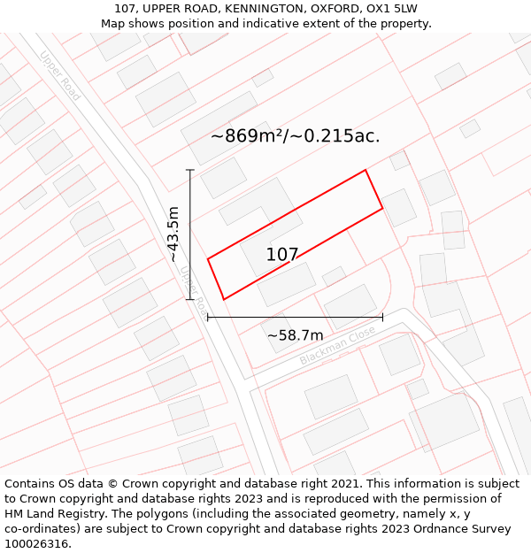 107, UPPER ROAD, KENNINGTON, OXFORD, OX1 5LW: Plot and title map