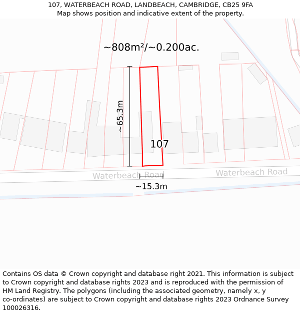 107, WATERBEACH ROAD, LANDBEACH, CAMBRIDGE, CB25 9FA: Plot and title map