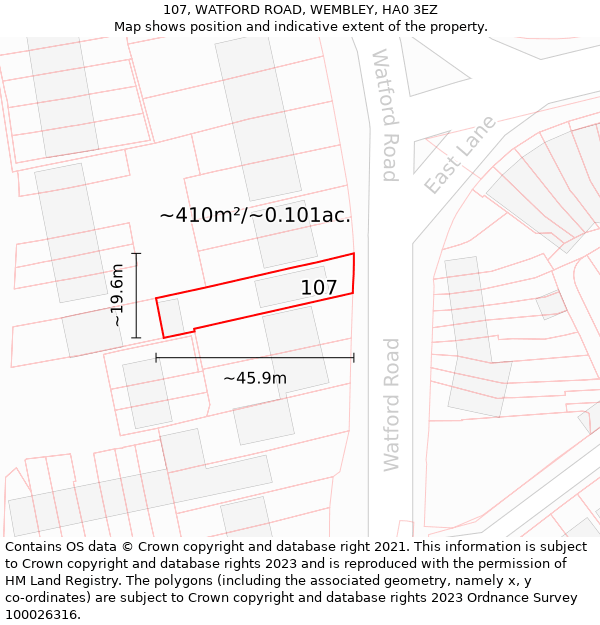 107, WATFORD ROAD, WEMBLEY, HA0 3EZ: Plot and title map