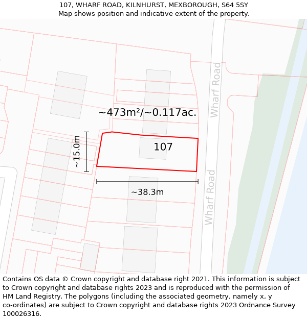 107, WHARF ROAD, KILNHURST, MEXBOROUGH, S64 5SY: Plot and title map