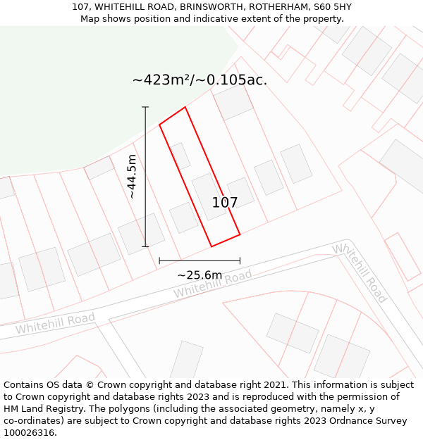 107, WHITEHILL ROAD, BRINSWORTH, ROTHERHAM, S60 5HY: Plot and title map