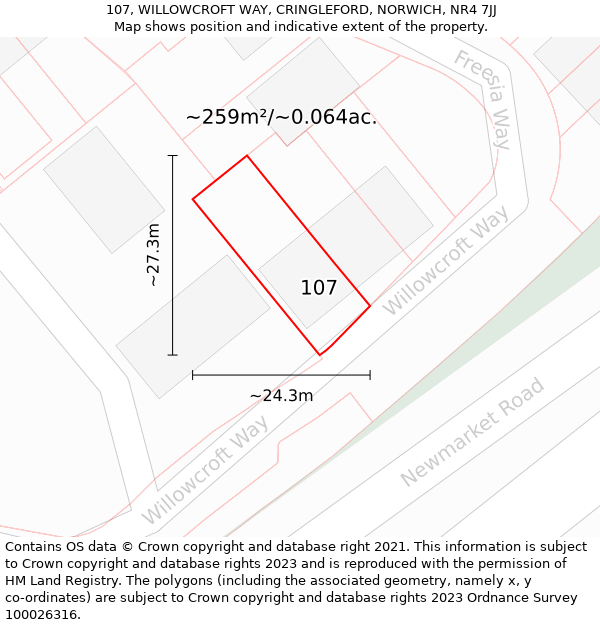 107, WILLOWCROFT WAY, CRINGLEFORD, NORWICH, NR4 7JJ: Plot and title map