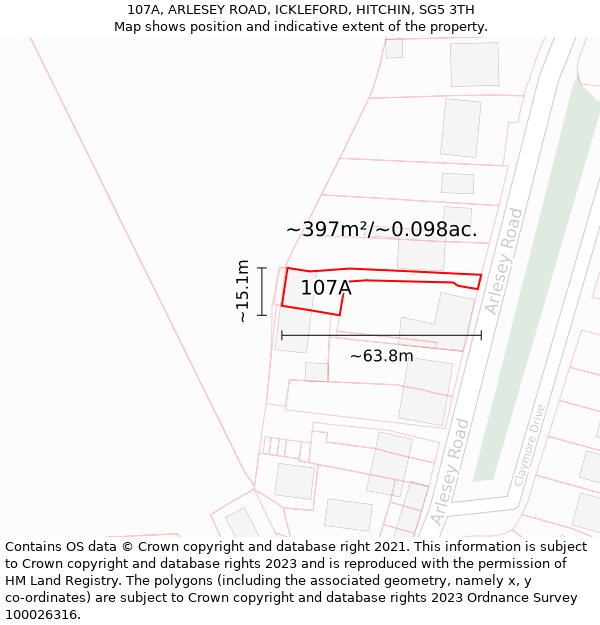 107A, ARLESEY ROAD, ICKLEFORD, HITCHIN, SG5 3TH: Plot and title map