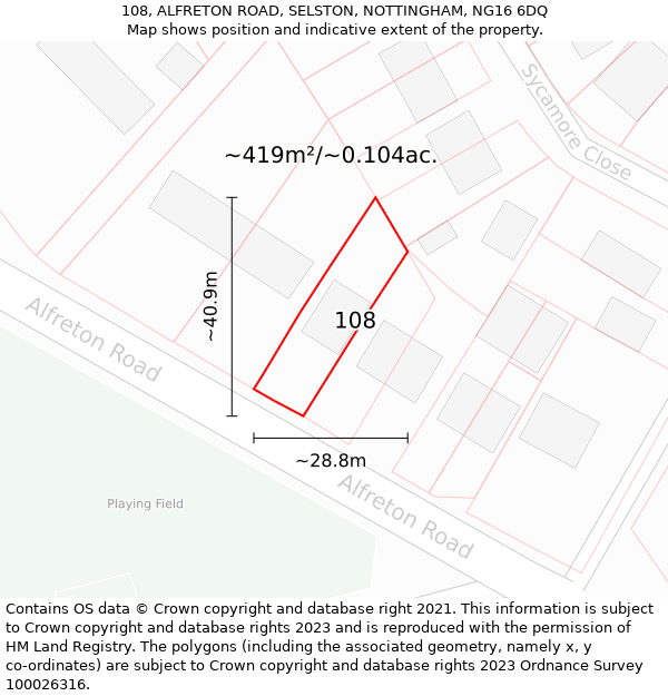 108, ALFRETON ROAD, SELSTON, NOTTINGHAM, NG16 6DQ: Plot and title map