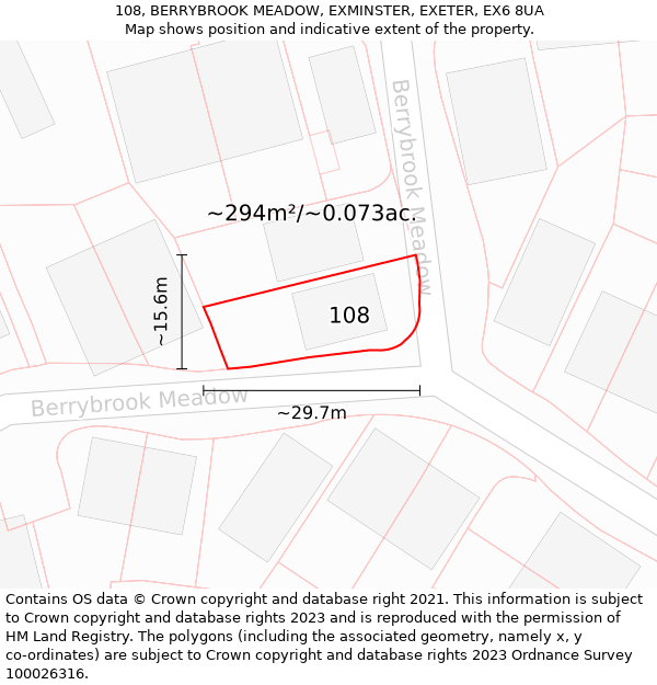 108, BERRYBROOK MEADOW, EXMINSTER, EXETER, EX6 8UA: Plot and title map