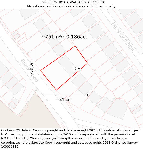 108, BRECK ROAD, WALLASEY, CH44 3BG: Plot and title map