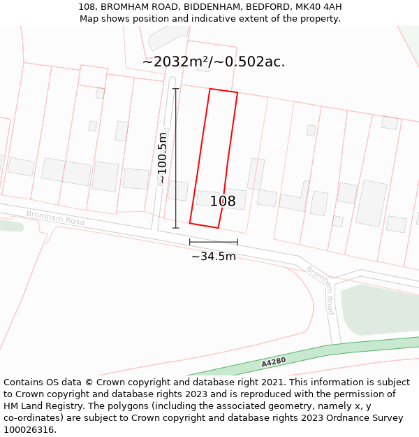 108, BROMHAM ROAD, BIDDENHAM, BEDFORD, MK40 4AH: Plot and title map