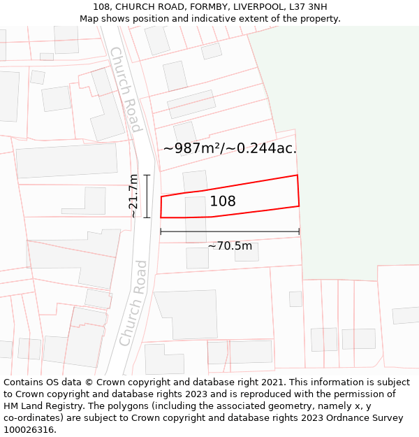 108, CHURCH ROAD, FORMBY, LIVERPOOL, L37 3NH: Plot and title map