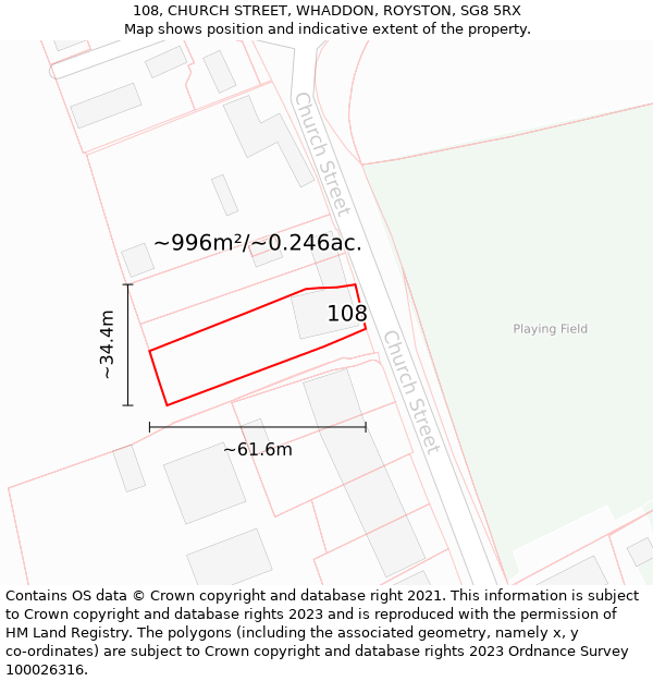 108, CHURCH STREET, WHADDON, ROYSTON, SG8 5RX: Plot and title map