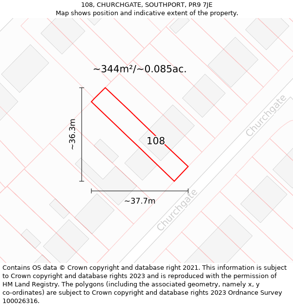 108, CHURCHGATE, SOUTHPORT, PR9 7JE: Plot and title map