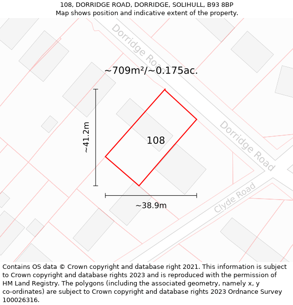 108, DORRIDGE ROAD, DORRIDGE, SOLIHULL, B93 8BP: Plot and title map