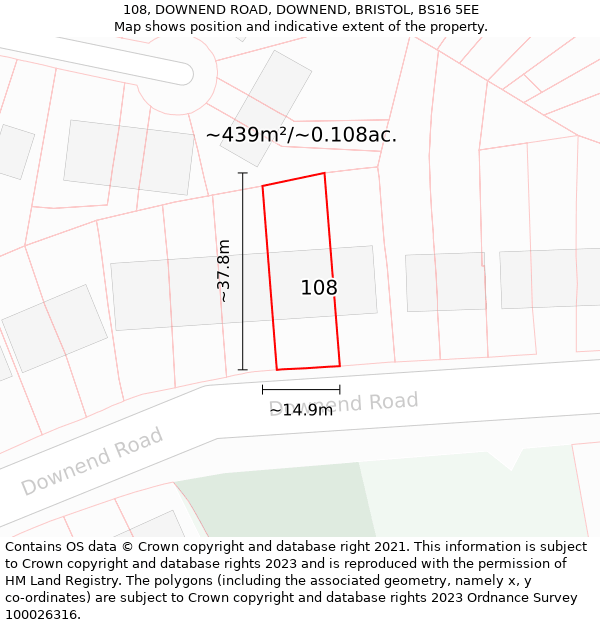 108, DOWNEND ROAD, DOWNEND, BRISTOL, BS16 5EE: Plot and title map