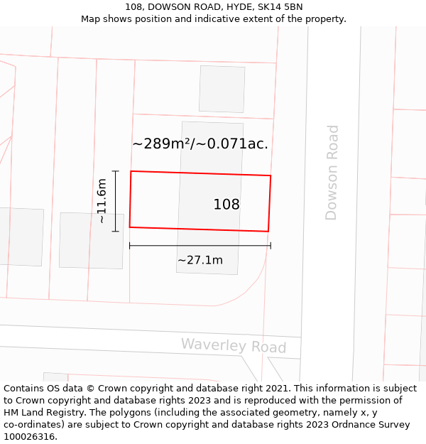 108, DOWSON ROAD, HYDE, SK14 5BN: Plot and title map