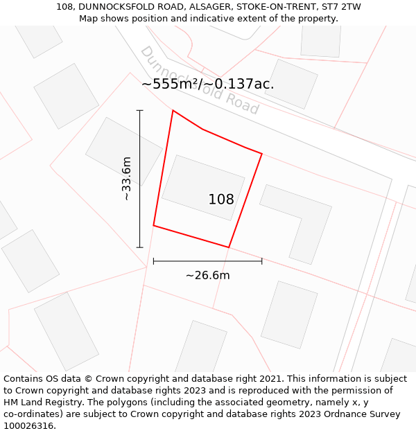 108, DUNNOCKSFOLD ROAD, ALSAGER, STOKE-ON-TRENT, ST7 2TW: Plot and title map