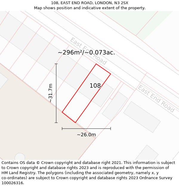 108, EAST END ROAD, LONDON, N3 2SX: Plot and title map