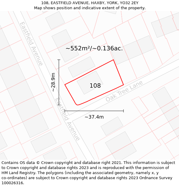 108, EASTFIELD AVENUE, HAXBY, YORK, YO32 2EY: Plot and title map