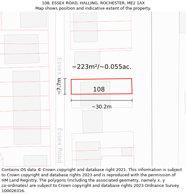 108, ESSEX ROAD, HALLING, ROCHESTER, ME2 1AX: Plot and title map