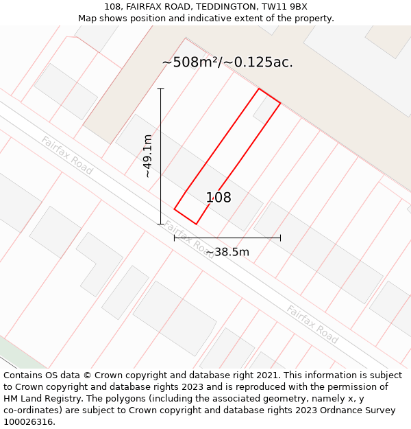 108, FAIRFAX ROAD, TEDDINGTON, TW11 9BX: Plot and title map