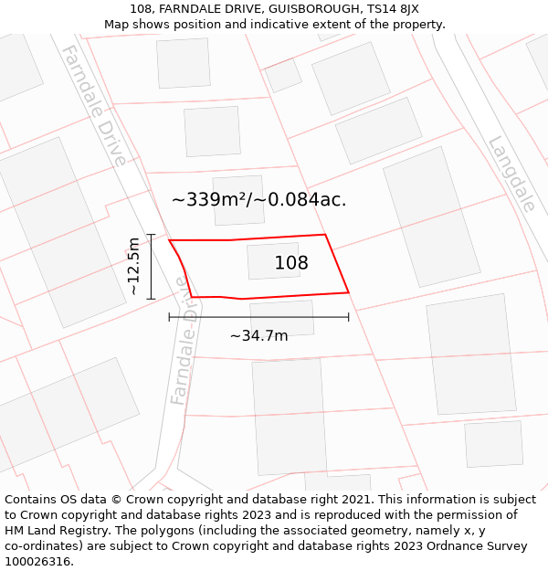 108, FARNDALE DRIVE, GUISBOROUGH, TS14 8JX: Plot and title map