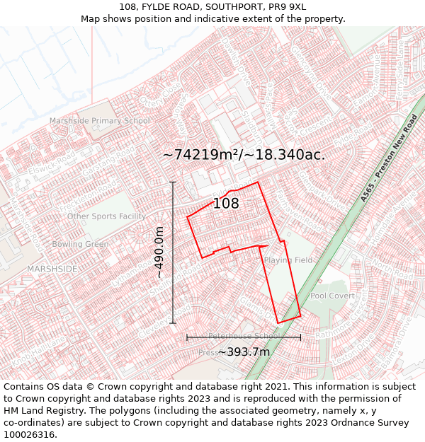 108, FYLDE ROAD, SOUTHPORT, PR9 9XL: Plot and title map