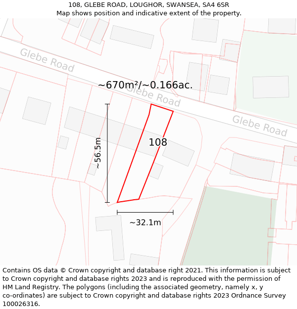 108, GLEBE ROAD, LOUGHOR, SWANSEA, SA4 6SR: Plot and title map