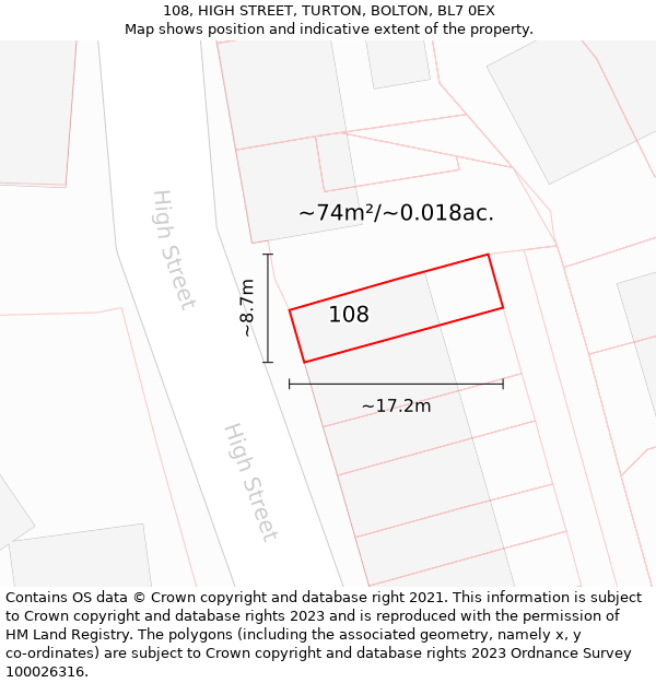 108, HIGH STREET, TURTON, BOLTON, BL7 0EX: Plot and title map