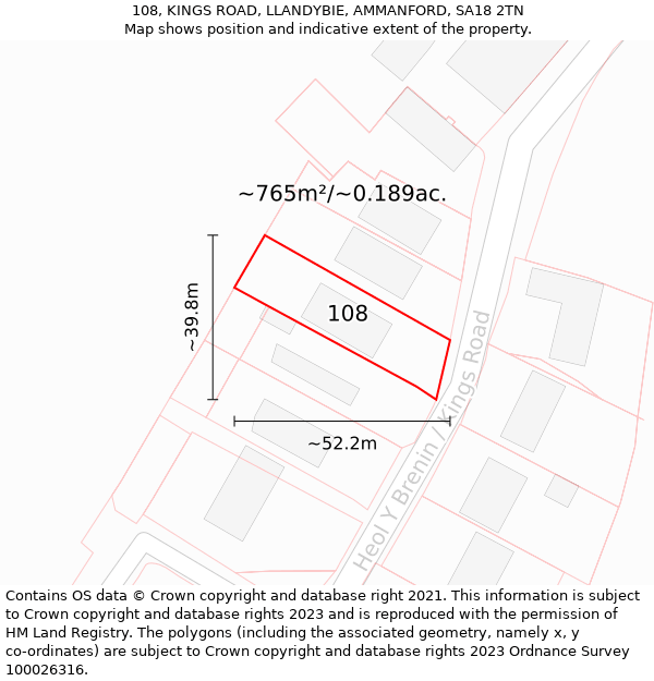 108, KINGS ROAD, LLANDYBIE, AMMANFORD, SA18 2TN: Plot and title map