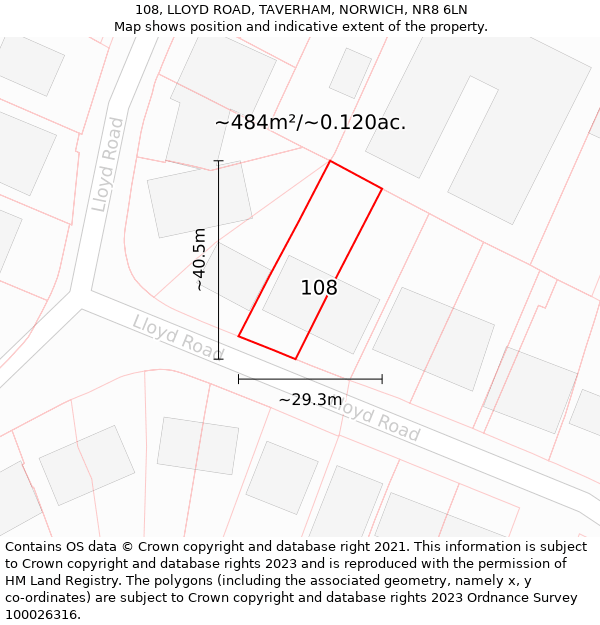 108, LLOYD ROAD, TAVERHAM, NORWICH, NR8 6LN: Plot and title map