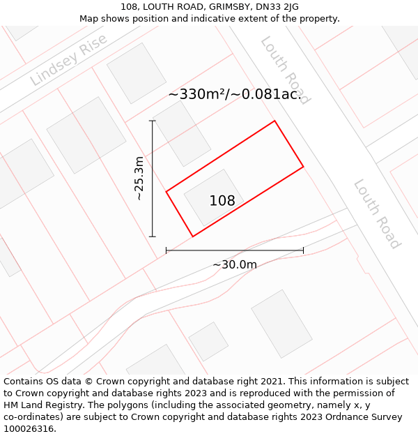 108, LOUTH ROAD, GRIMSBY, DN33 2JG: Plot and title map