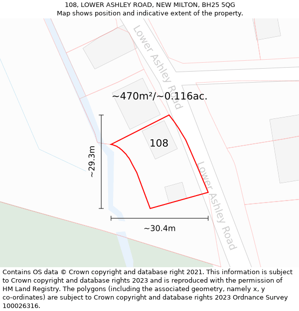 108, LOWER ASHLEY ROAD, NEW MILTON, BH25 5QG: Plot and title map
