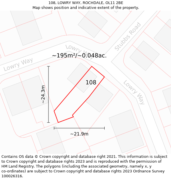 108, LOWRY WAY, ROCHDALE, OL11 2BE: Plot and title map