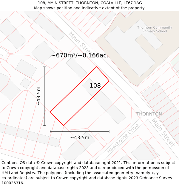 108, MAIN STREET, THORNTON, COALVILLE, LE67 1AG: Plot and title map