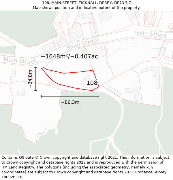 108, MAIN STREET, TICKNALL, DERBY, DE73 7JZ: Plot and title map