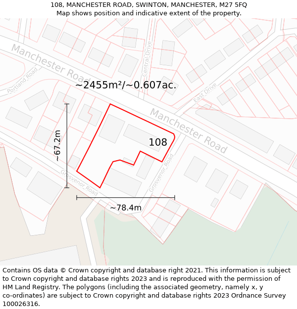 108, MANCHESTER ROAD, SWINTON, MANCHESTER, M27 5FQ: Plot and title map