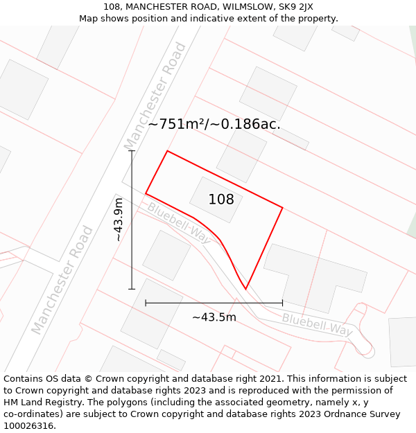 108, MANCHESTER ROAD, WILMSLOW, SK9 2JX: Plot and title map