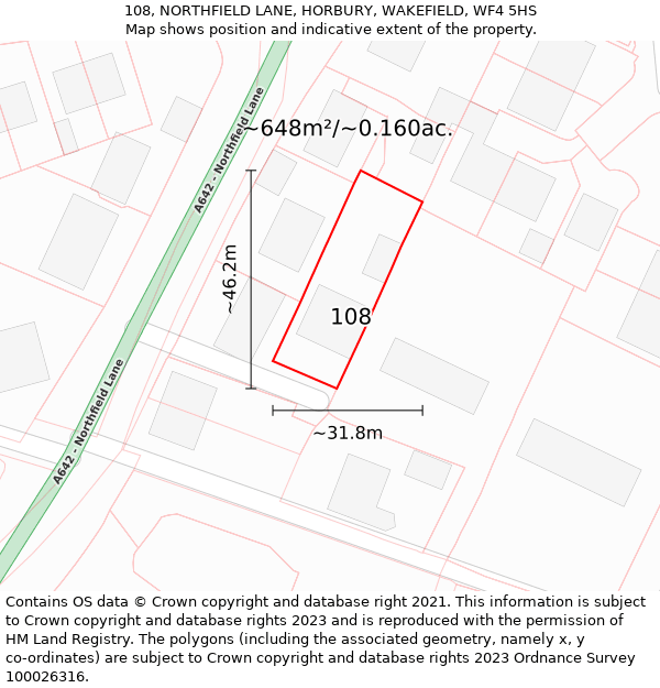 108, NORTHFIELD LANE, HORBURY, WAKEFIELD, WF4 5HS: Plot and title map