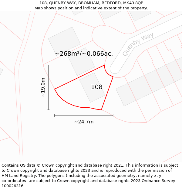 108, QUENBY WAY, BROMHAM, BEDFORD, MK43 8QP: Plot and title map