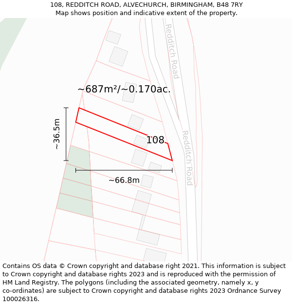 108, REDDITCH ROAD, ALVECHURCH, BIRMINGHAM, B48 7RY: Plot and title map