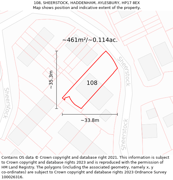 108, SHEERSTOCK, HADDENHAM, AYLESBURY, HP17 8EX: Plot and title map