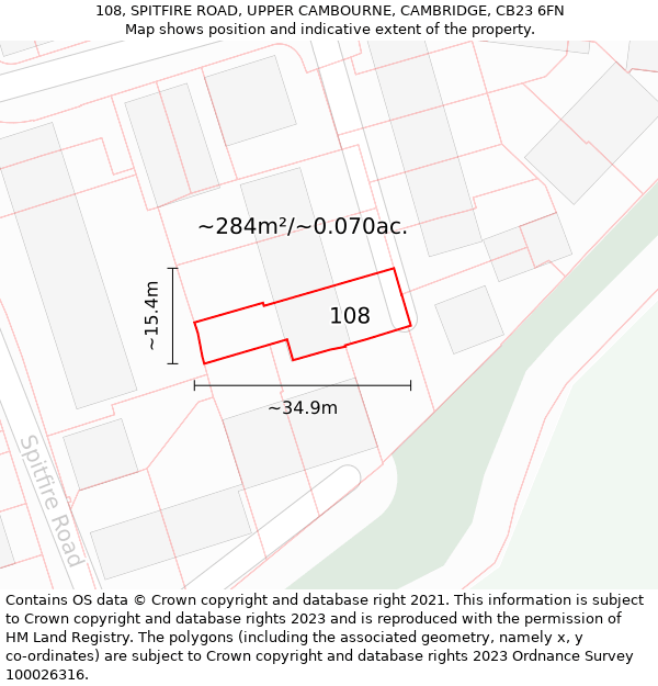 108, SPITFIRE ROAD, UPPER CAMBOURNE, CAMBRIDGE, CB23 6FN: Plot and title map