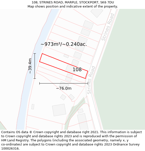 108, STRINES ROAD, MARPLE, STOCKPORT, SK6 7DU: Plot and title map