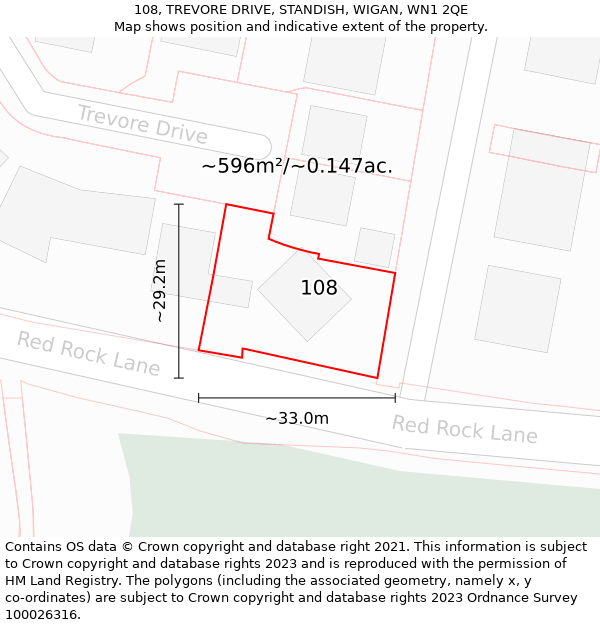 108, TREVORE DRIVE, STANDISH, WIGAN, WN1 2QE: Plot and title map