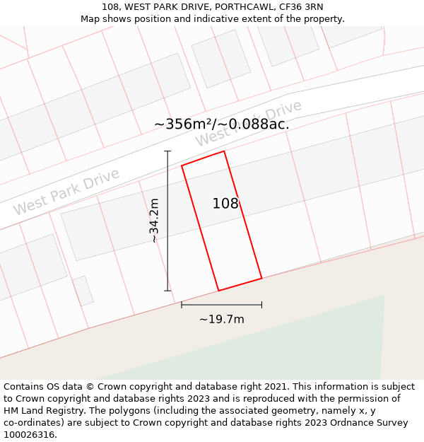 108, WEST PARK DRIVE, PORTHCAWL, CF36 3RN: Plot and title map