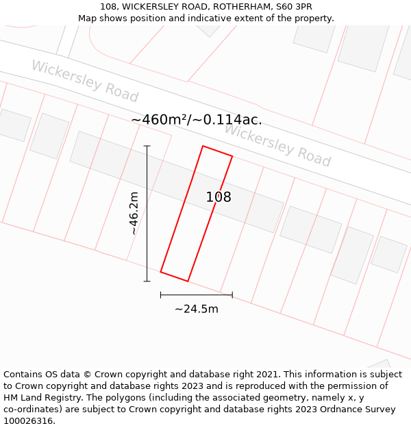 108, WICKERSLEY ROAD, ROTHERHAM, S60 3PR: Plot and title map